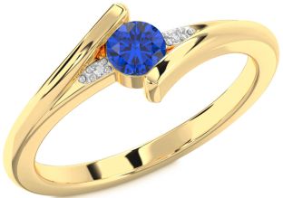Diamond Blue Sapphire Gold Round Promise Ring