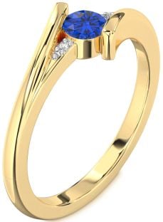 Diamond Blue Sapphire Gold Silver Round Promise Ring