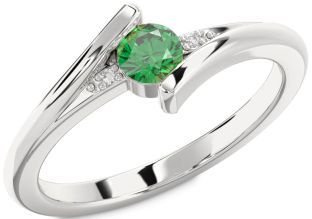 Diamond Emerald White Gold Round Promise Ring