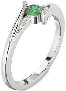 Diamond Emerald White Gold Round Promise Ring