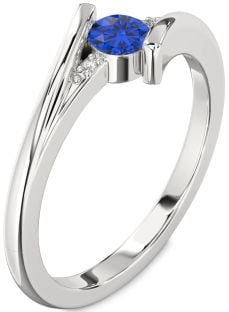 Diamond Blue Sapphire Platinum Round Promise Ring