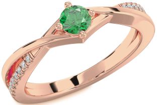 Diamond Emerald Rose Gold Round Promise Ring