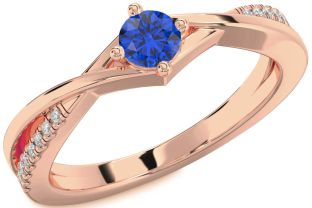 Diamond Blue Sapphire Rose Gold Round Promise Ring