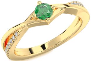 Diamond Emerald Gold Round Promise Ring