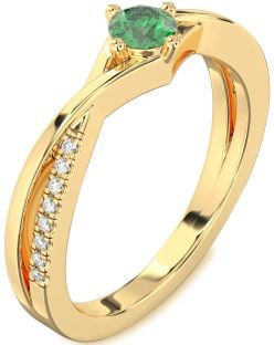 Diamond Emerald Gold Round Promise Ring