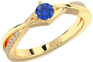 Diamond Blue Sapphire Gold Round Promise Ring