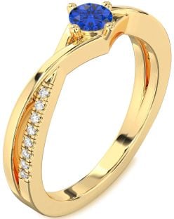 Diamond Blue Sapphire Gold Silver Round Promise Ring