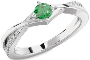 Diamond Emerald White Gold Round Promise Ring