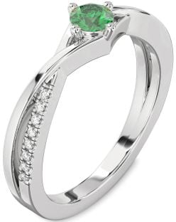 Diamond Emerald White Gold Round Promise Ring