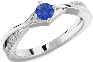 Diamond Blue Sapphire White Gold Round Promise Ring