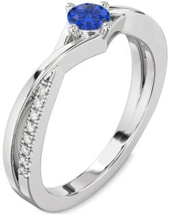 Diamond Blue Sapphire Platinum Round Promise Ring