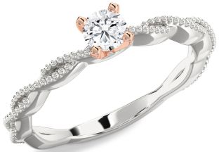 Diamond White Rose Gold Knot Round Promise Ring