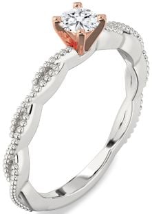 Diamond Platinum & Rose Gold Knot Round Promise Ring