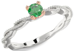 Emerald Silver & 10K Rose Gold Knot Round Promise Ring