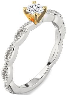 Diamond Silver & 10K gold Knot Round Promise Ring