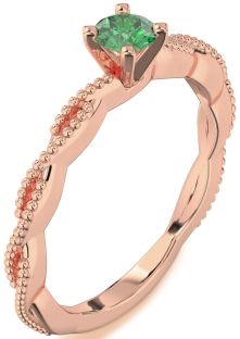 Emerald Rose Gold Knot Round Promise Ring