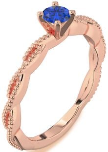 Blue Sapphire Rose Gold Knot Round Promise Ring