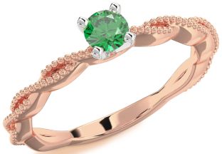 Emerald White Rose Gold Knot Round Promise Ring