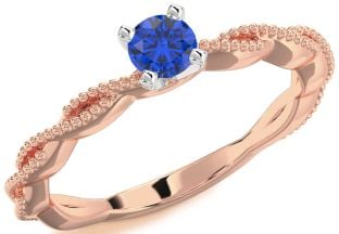 Blue Sapphire White Rose Gold Knot Round Promise Ring