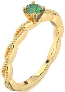 Emerald Gold Knot Round Promise Ring