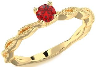 Ruby Gold Silver Knot Round Promise Ring
