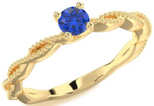 Blue Sapphire Gold Knot Round Promise Ring