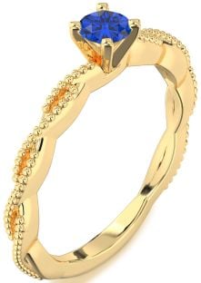 Blue Sapphire Gold Knot Round Promise Ring