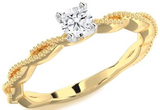 Diamond White Yellow Gold Knot Round Promise Ring