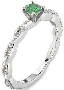 Emerald White Gold Knot Round Promise Ring