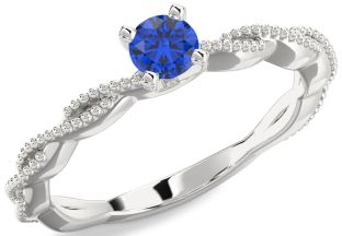 Blue Sapphire White Gold Knot Round Promise Ring