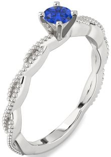 Blue Sapphire Platinum Knot Round Promise Ring