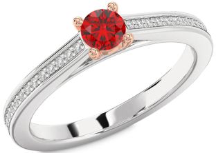 Diamond Ruby Silver & 10K Rose Gold Round Promise Ring