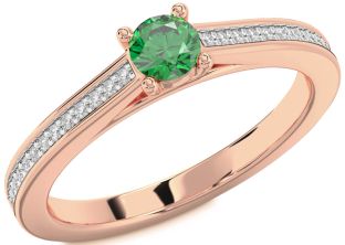 Diamond Emerald Rose Gold Round Promise Ring