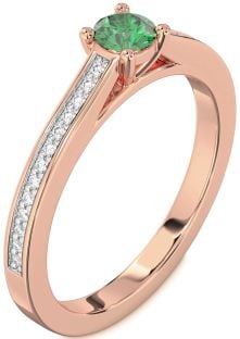 Diamond Emerald Rose Gold Round Pave Promise Ring