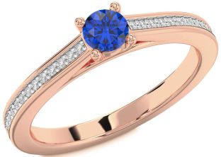Diamond Blue Sapphire Rose Gold Round Promise Ring