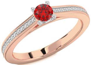 Diamond Ruby White Rose Gold Round Promise Ring