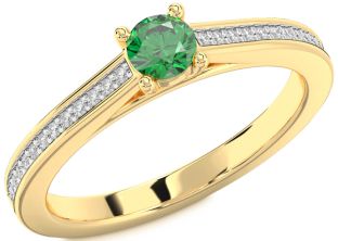 Diamond Emerald Gold Round Promise Ring