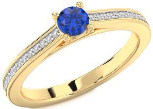Diamond Blue Sapphire Gold Round Promise Ring
