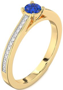 Diamond Blue Sapphire Gold Round Pave Promise Ring