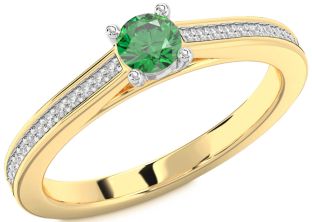 Diamond Emerald White Yellow Gold Round Promise Ring