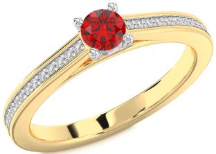 Diamond Ruby White Yellow Gold Round Promise Ring