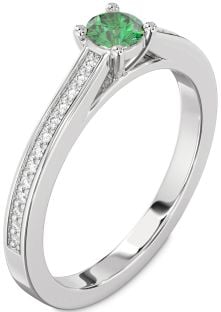 Diamond Emerald White Gold Round Pave Promise Ring