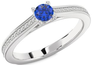 Diamond Blue Sapphire White Gold Round Promise Ring