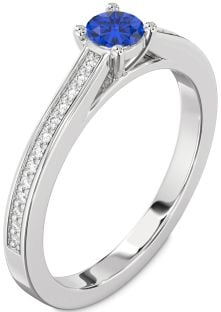 Diamond Blue Sapphire Platinum Round Pave Promise Ring