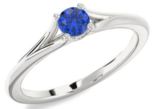 Blue Sapphire White Gold Round Promise Ring