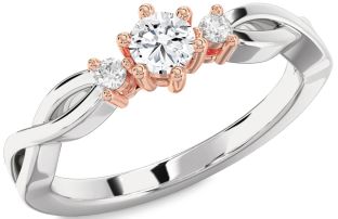Diamond White Rose Gold Knot Round Promise Ring