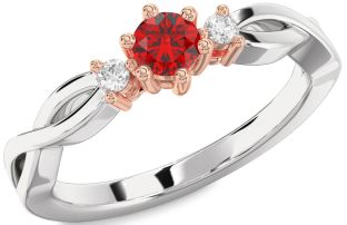 Diamond Ruby Rose Gold Silver Knot Round Promise Ring