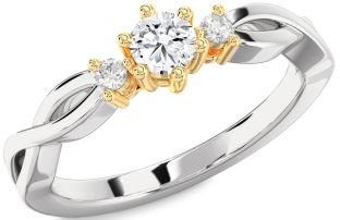 Diamond White Yellow Gold Knot Round Promise Ring