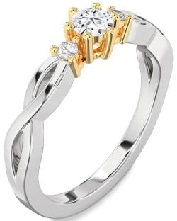 Diamond Silver & 10K gold Knot Round Three Stone Engagement Ring