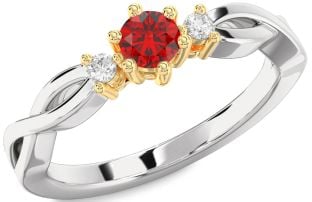 Diamond Ruby White Yellow Gold Knot Round Promise Ring